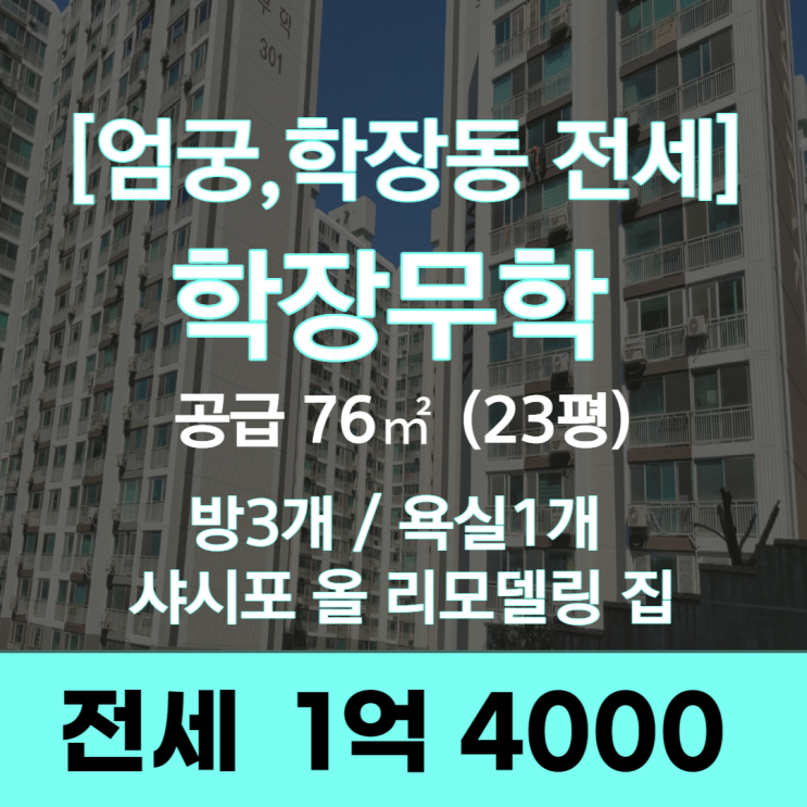  [엄궁, 학장동 전세] 학장 무학 아파트 23평 올 리모델링 집