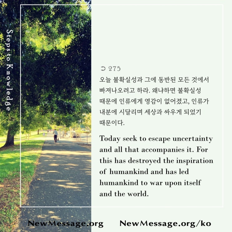 제 275 계단: 나는 오늘 불확실성에서 벗어나 자유를 찾는다 Today I seek freedom from uncertainty.