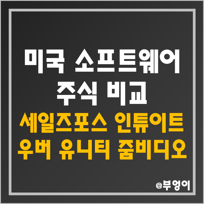 미국 소프트웨어 산업 기업 비교 : 세일즈포스 CRM 인튜이트 서비스나우 NOW 우버 UBER 워크데이 유니티 U 줌 비디오 스노우플래이크 주식 주가 시가총액 배당금 목표가 순위