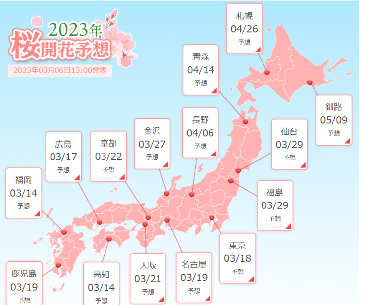  일본 사쿠라 <벚꽃>개화 예상 일정 / お花見