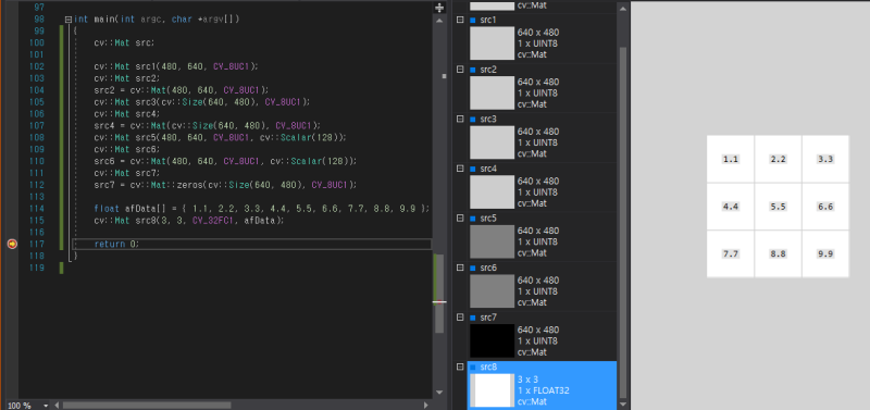 [OpenCV][C++] cv::Mat 클래스 총정리(1) - 얕은 복사 깊은 복사 matrix 연산 CV_8UC1 ...