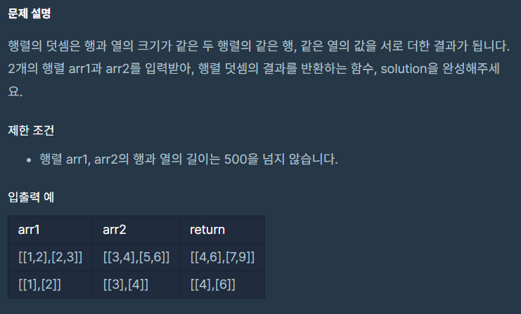  [프로그래머스 파이썬 코딩테스트 1단계]행렬의 덧셈