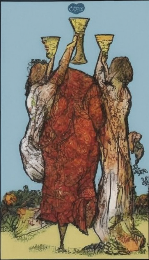 타로 카드 마이너 컵 3(Three of Cups) 정방향 해석, 키워드, 시, 그림 #00339 타로 카드 마이너 컵 3(Three of Cups) 정방향 해석, 키워드, 시, 그림 #00339