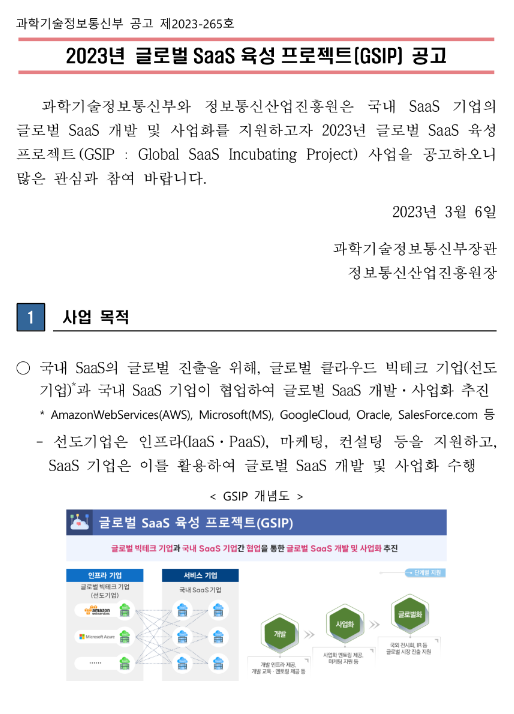 2023년 글로벌 SaaS 육성 프로젝트(GSIP) 공고