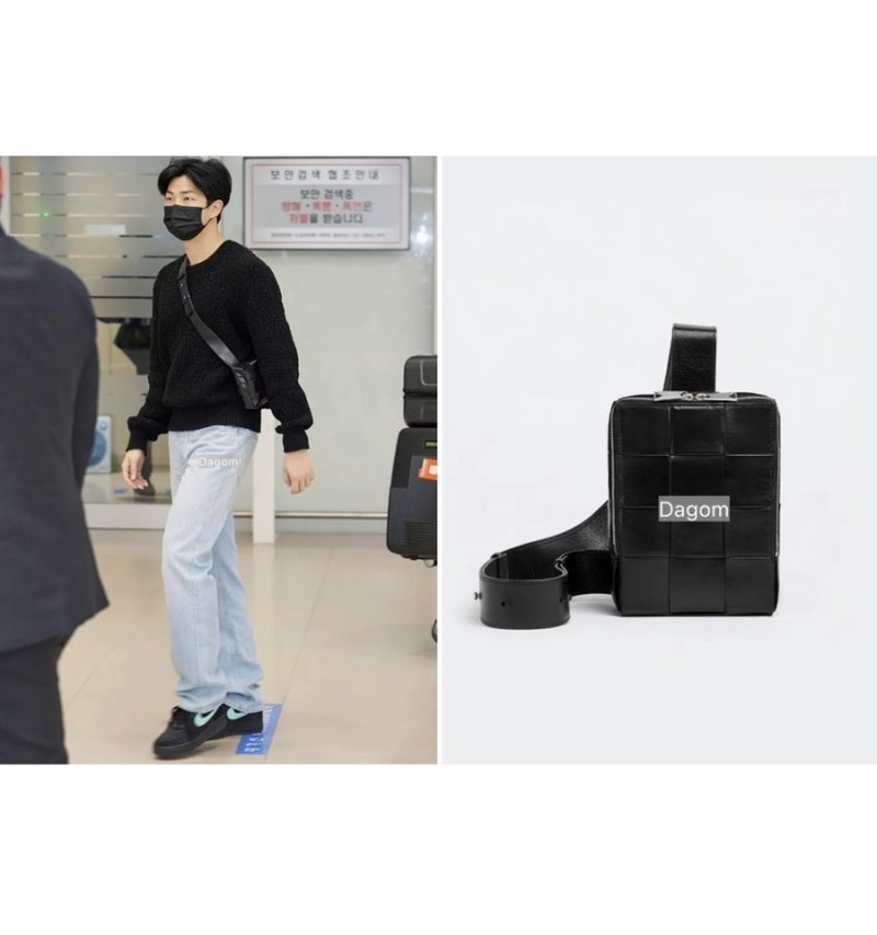 방탄소년단 RM 공항패션 속 남자명품크로스백 브랜드는? 보테가베네타 슬링백 가방~
