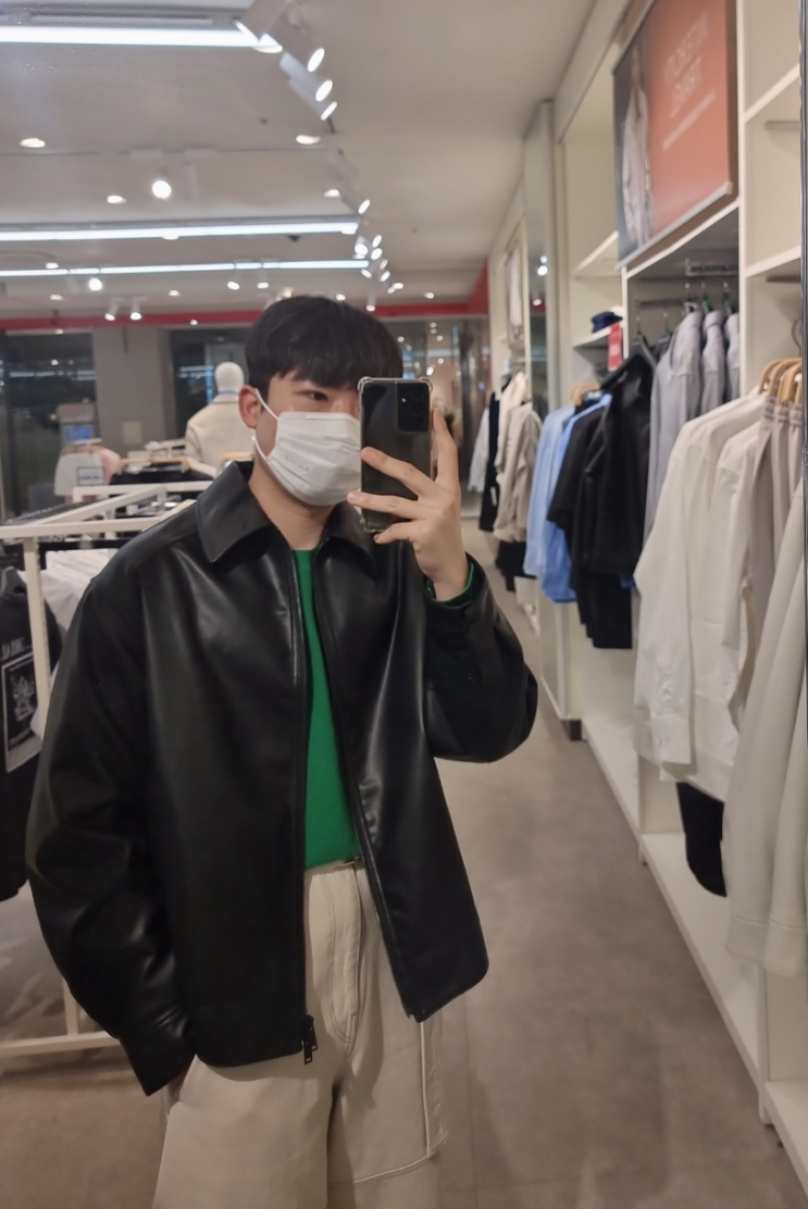  부천 SPAO 매장 남자 스파오 가죽자켓 착용 후기 봄 남친룩 코디