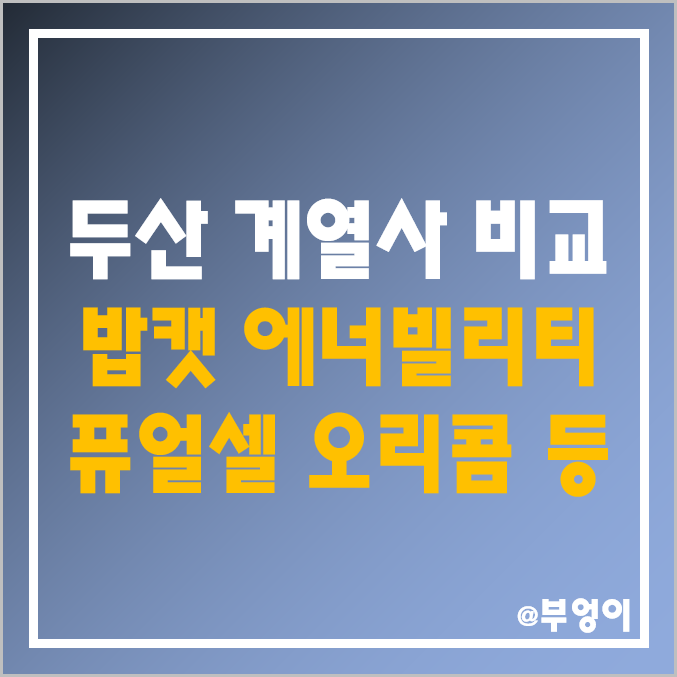 두산그룹 계열사 주식 비교 : 두산 에너빌리티 밥캣 퓨얼셀 솔루스 테스나 오리콤 HSD엔진 기업 주가 배당금 시가총액 수익률 PER PBR ROA ROE 순위 두산그룹 계열사 주식 비교 : 두산 에너빌리티 밥캣 퓨얼셀 솔루스 테스나 오리콤 HSD엔진 기업 주가 배당금 시가총액 수익률 PER PBR ROA ROE 순위