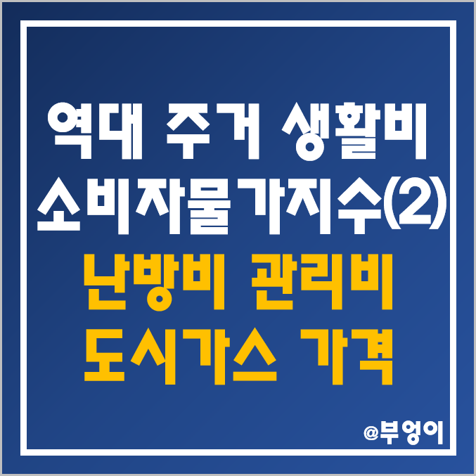 역대 가정 및 주거 생활비 소비자물가지수 월별 추이 (2) : 연도별 한국 지역 난방비, 공동 주택 또는 아파트 관리비, 도시가스 가격 상승률 역대 가정 및 주거 생활비 소비자물가지수 월별 추이 (2) : 연도별 한국 지역 난방비, 공동 주택 또는 아파트 관리비, 도시가스 가격 상승률