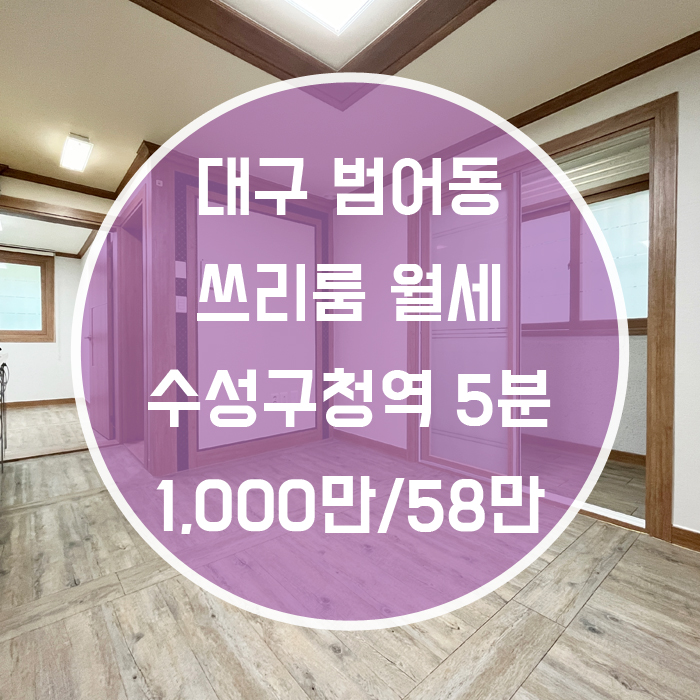  '힘이들 땐 하늘을 봐~ 공원이 가까워 하늘이 잘 보이는집' 대구 수성구 범어동 쓰리룸 월세 수성구청역 5분