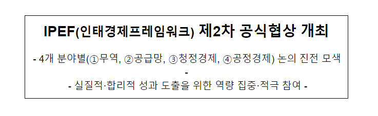IPEF(인태경제프레임워크) 제2차 공식협상 개최 IPEF(인태경제프레임워크) 제2차 공식협상 개최