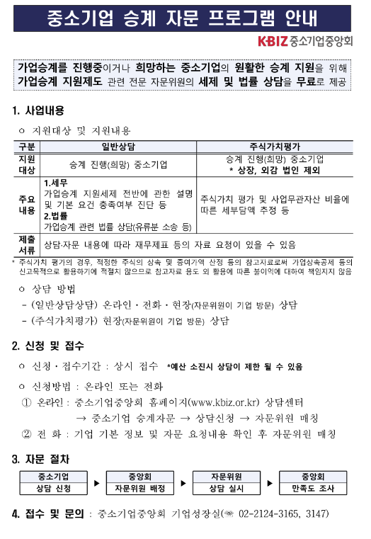 2023년 중소기업 승계 자문 프로그램 공고 2023년 중소기업 승계 자문 프로그램 공고