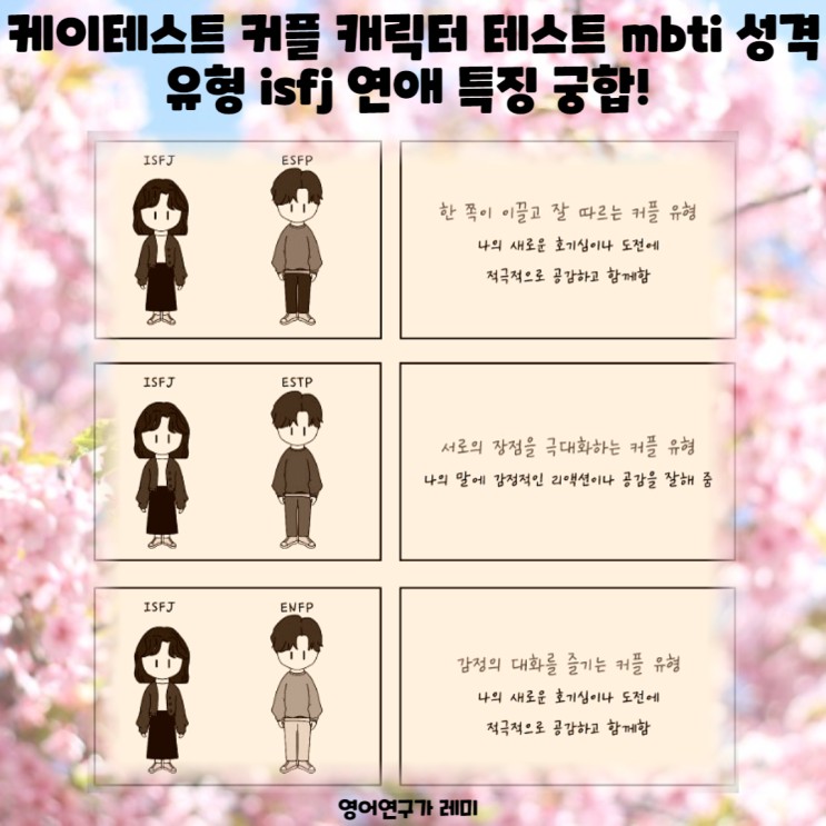 mbti 성격유형 isfj 연애 특징 궁합! 케이테스트 커플 캐릭터 테스트