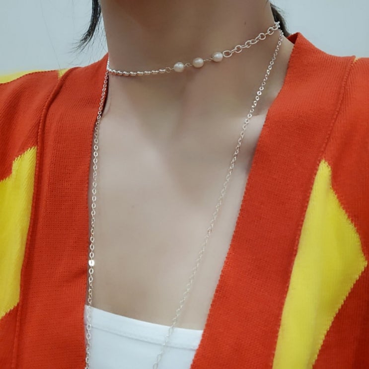  925실버 천연 담수 진주 초커목걸이 못난이 진주 짧은목걸이
