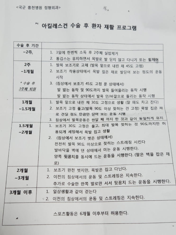  아킬레스건 파열 9 ~ 11주차(수술 후 진행과정)