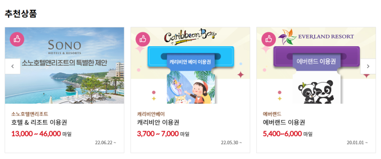아시아나 마일리지 사용하기: 소노호텔 이용: 케리비안과 에버랜드 입장권 구매:기프트쇼: CGV 영화: 기내면세점