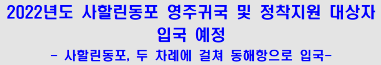 <b>사할린동포</b> 영주귀국자 <b>입국</b> 및 정착지원 사업 개요 등