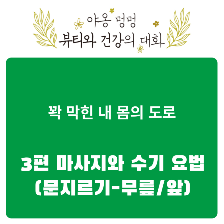  꽉 막힌 내 몸의 도로: 3편 마사지와 수기 요법(문지르기-무릎/앞)