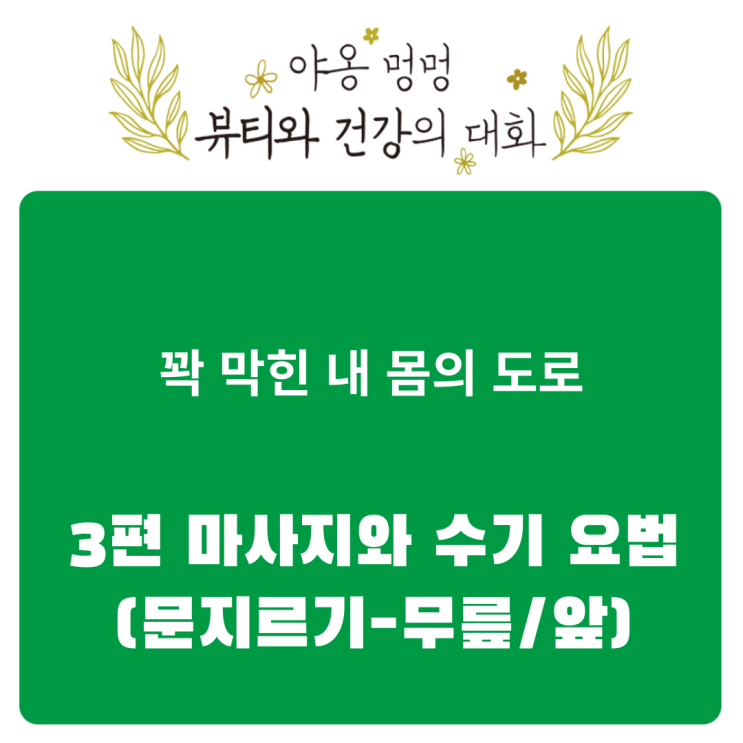 꽉 막힌 내 몸의 도로: 3편 마사지와 수기 요법(문지르기-무릎/앞)