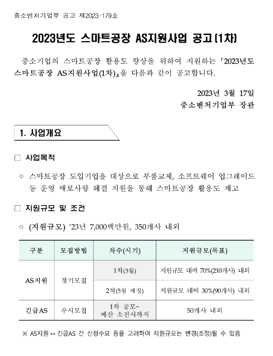 2023년 스마트공장 AS 지원사업 공고(1차)