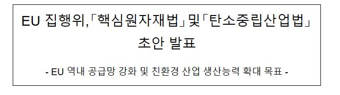 EU 집행위,「핵심원자재법」및「탄소중립산업법」초안 발표 EU 집행위,「핵심원자재법」및「탄소중립산업법」초안 발표