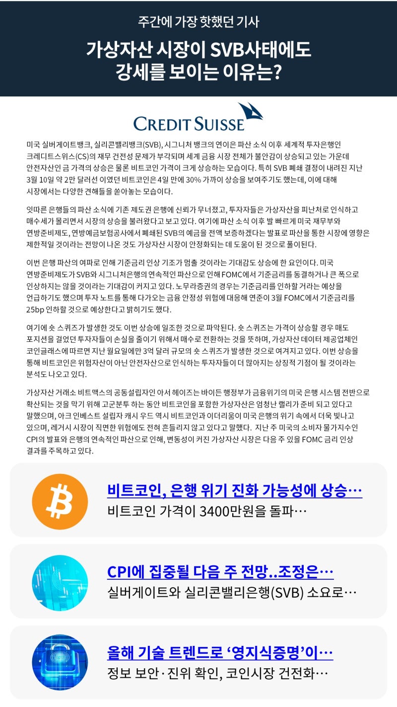 빗썸 위클리리포트] 가상자산 시장이 SVB사태에도강세를 보이는 이유는? : 네이버 블로그