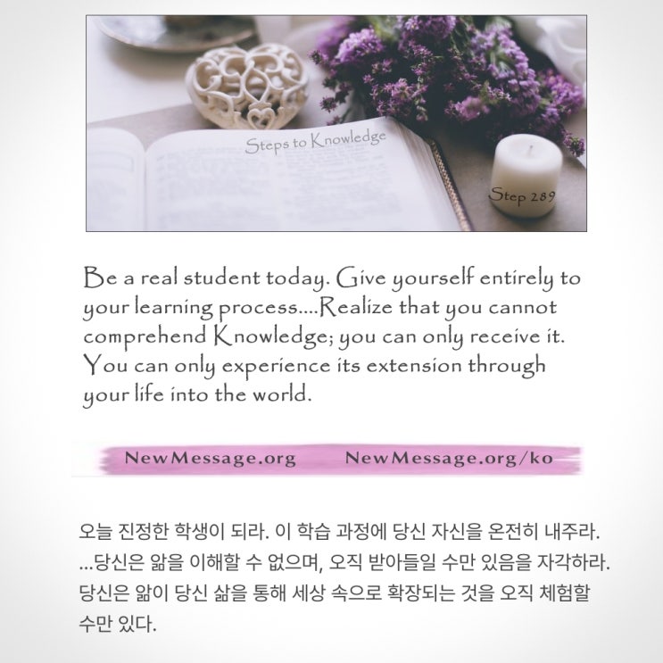 제 289 계단 : 나는 오늘 앎의 학생이다 Today I am a student of Knowledge.