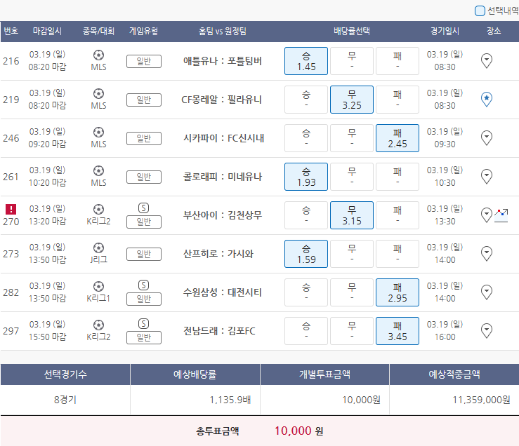  3월19일 MLS K리그2 J리그 K리그1 축구 스포츠 토토 프로토 승부식 32회차 주간경기 분석 기록용