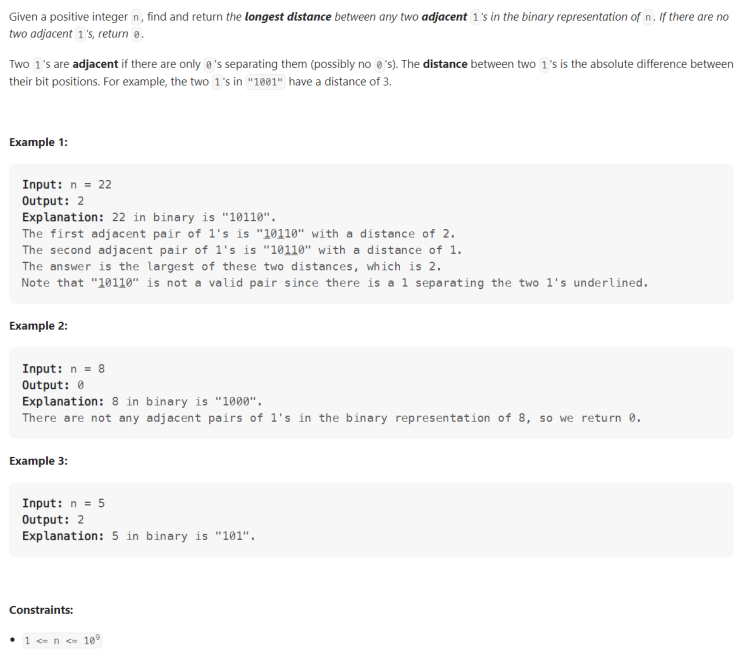  JAVA_Binary Gap_LeetCode 868