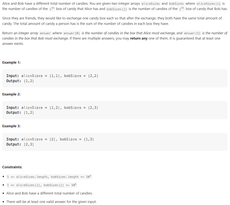  JAVA_Fair Candy Swap_LeetCode 888