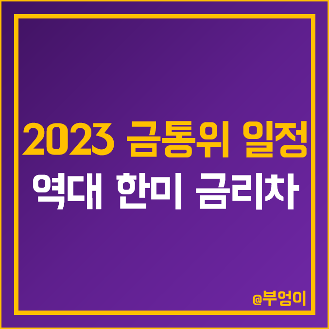 2023년 4월 한국은행 금통위 일정 및 연준 FOMC 역대 기준금리 차이