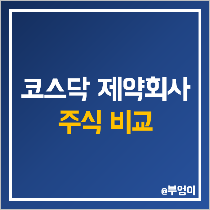 코스닥 제약회사 주식 비교 : 아이큐어 한국파마 엔지켐생명과학 CMG 경남 HLB 삼천당 신일 서울 경동 조아 대화 텔콘RF 동국 진양 비보존 제약 국전 안국 약품 녹십자웰빙 주가