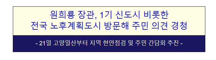 원희룡 장관, 1기 신도시 비롯한 전국 노후계획도시 방문해 주민 의견 경청 원희룡 장관, 1기 신도시 비롯한 전국 노후계획도시 방문해 주민 의견 경청