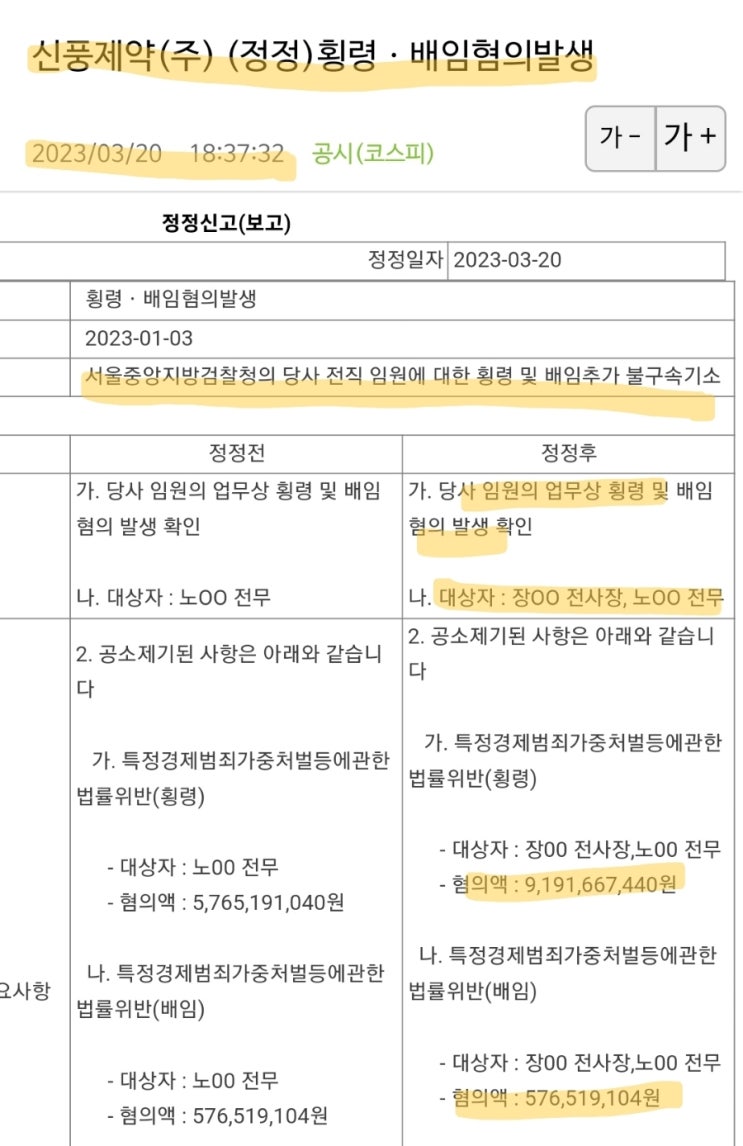 신풍제약은 횡령, 배임혐의가 발생한 회사! 거래정지될지도 모르니 공매도 들은 당장 상환해야할 것!