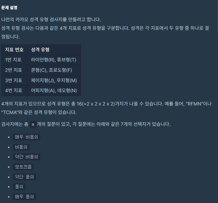  [프로그래머스 파이썬 코딩테스트 1단계]성격 유형 검사하기