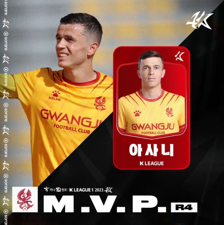 ‘시즌 1호 해트트릭’ <b>아사니</b>(광주), K리그1 4라운드 <b>MVP</b>