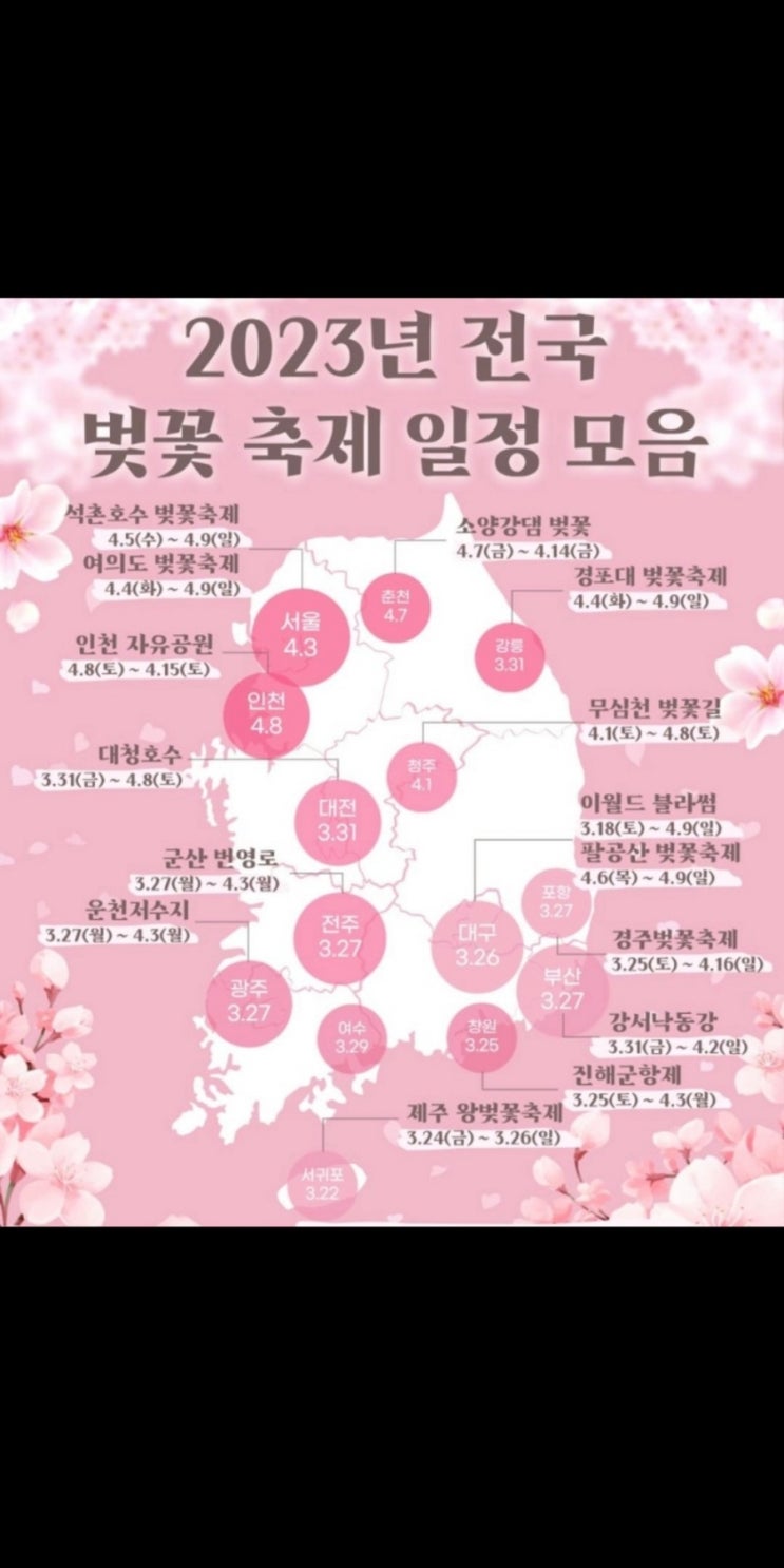  2023년 전국 벚꽃 개화시기 및 벚꽃축제 일정