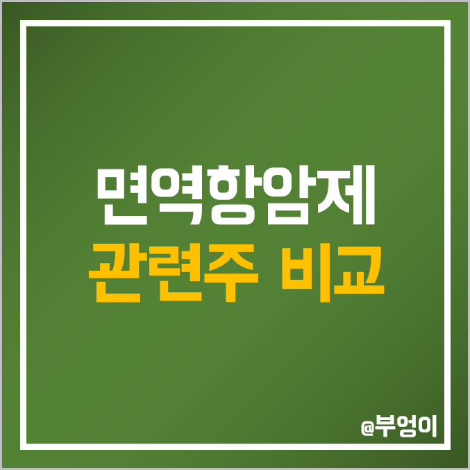 면역항암제 관련주 비교 : 앱클론 파멥신 메드팩토 압타바이오 신라젠 오스코텍 이수앱지스 박셀바이오 에스티큐브 제넥신 유틸렉스 티움바이오 셀리드 바이젠셀 에이비엘바이오 큐리언트 주가