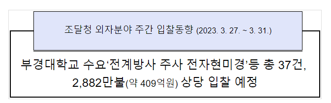 외자분야 주간 입찰동향 (2023. 3. 27. ~ 3. 31.)_조달청 외자분야 주간 입찰동향 (2023. 3. 27. ~ 3. 31.)_조달청