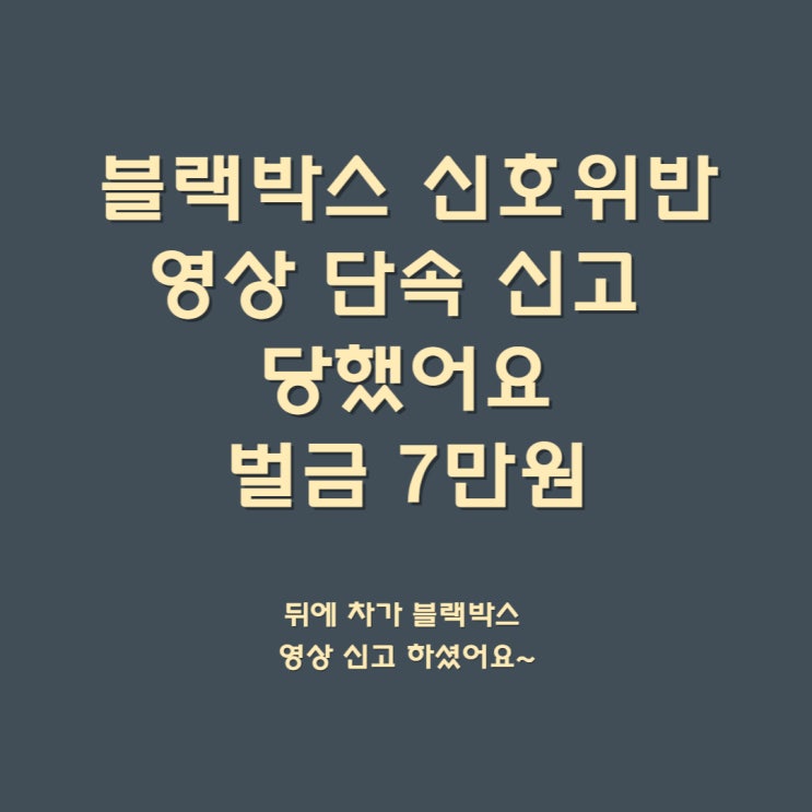 블랙박스 신호위반 영상 단속 신고 당했어요~ 벌금 7만원 ㅡㅡ; 뒤에 차가 블랙박스 영상 신고 하셨어요~