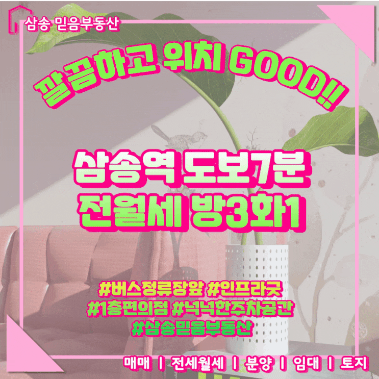  삼송역 전,월세 도보7분이내 방3화1