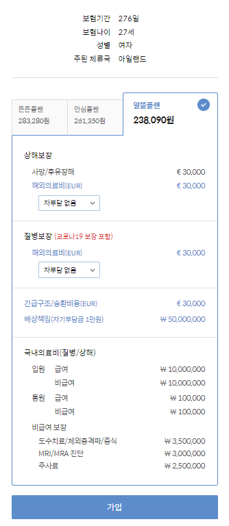  아일랜드 워홀 보험 가입