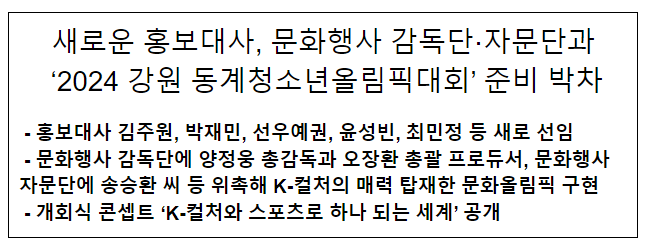 새로운 홍보대사, 문화행사 감독단·자문단과 ‘2024 강원 동계청소년올림픽대회’ 준비 박차