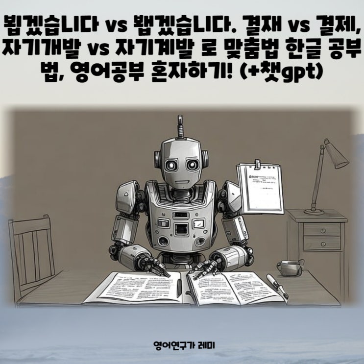 뵙겠습니다 vs 봽겠습니다. 결재 vs 결제, 자기개발 vs 자기계발 로 맞춤법 한글 공부법, 영어공부 혼자하기! (+챗gpt)