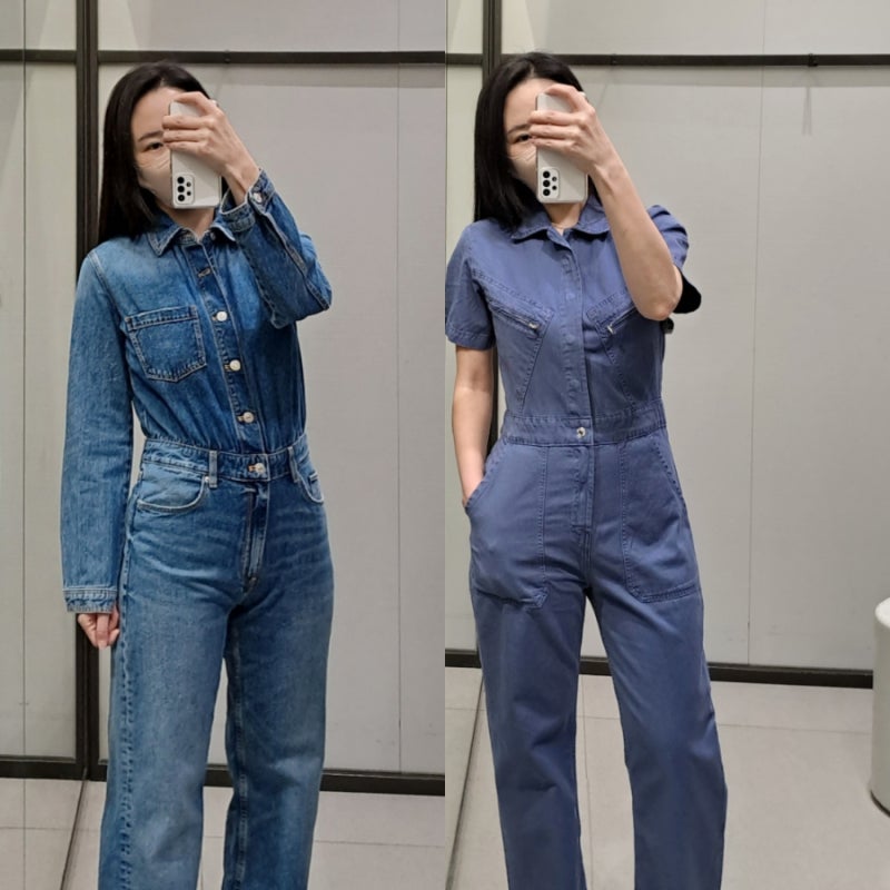 자라 점프수트 데님 여성 반팔 봄신상