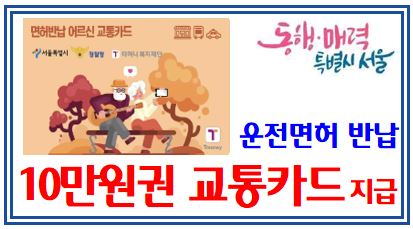 2023년 운전면허 자진반납 교통카드 지급 (feat. 4월 3일, 선착순) : 서울, 경기, 10만원, 만70세, 선불, 티머니, 주민센터, 지하철, 무임승차, 재발급, 환불