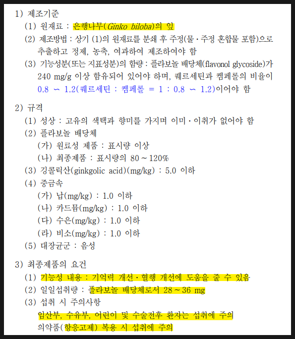  혈액순환제인 은행잎추출물(플라보놀 배당체) 주의사항