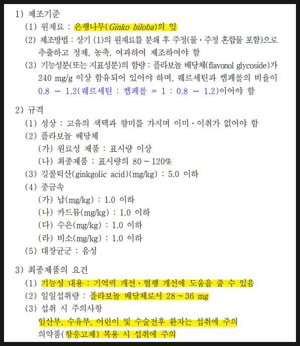 혈액순환제인 은행잎추출물(플라보놀 배당체) 주의사항