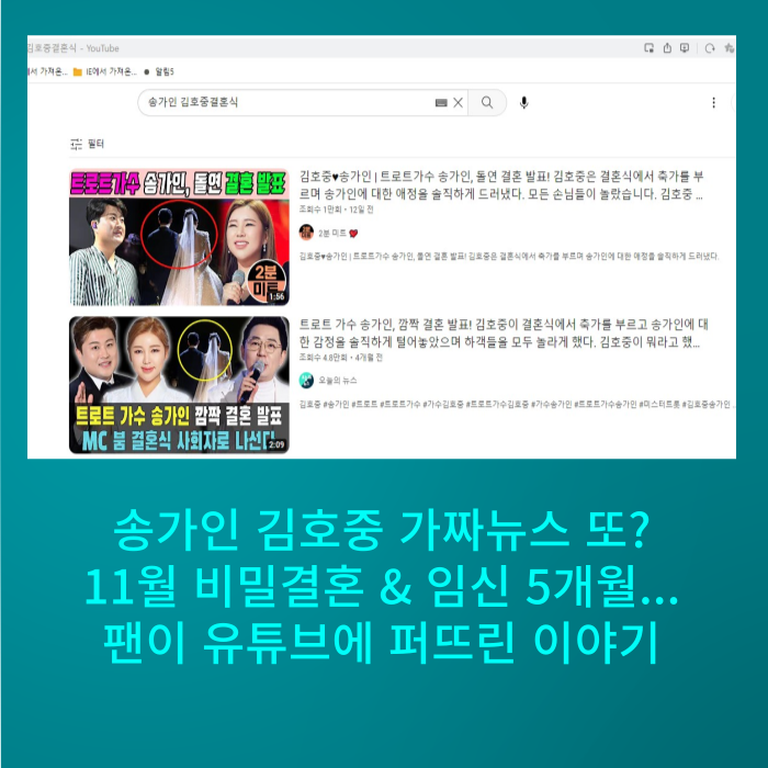 송가인 김호중 비밀결혼, 임신 5개월? 신곡 당신을 만나 질투한 가짜뉴스 생성한 유튜버 처벌방법은 없을까?
