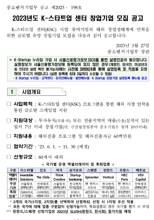 2023년 K-스타트업 센터 창업기업 모집 공고