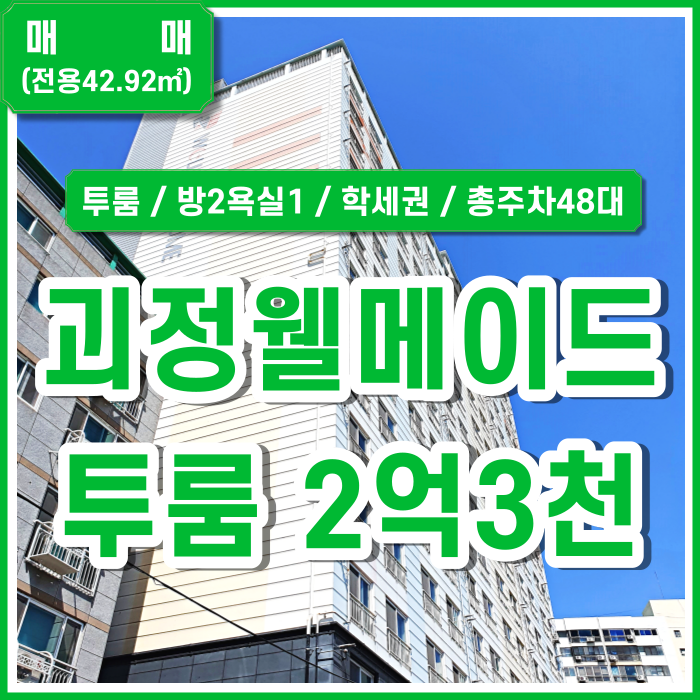  [매매] 부산 사하구 괴정동웰메이드주상복합아파트 교통 좋고 조용한 학세권주택가의 괴정동투룸 (매물번호 323267)